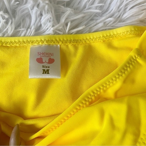 Nwt SHEKINI Twist Front Yellow Lace Up Bikini Ruched Bottoms - Picture 9 of 16